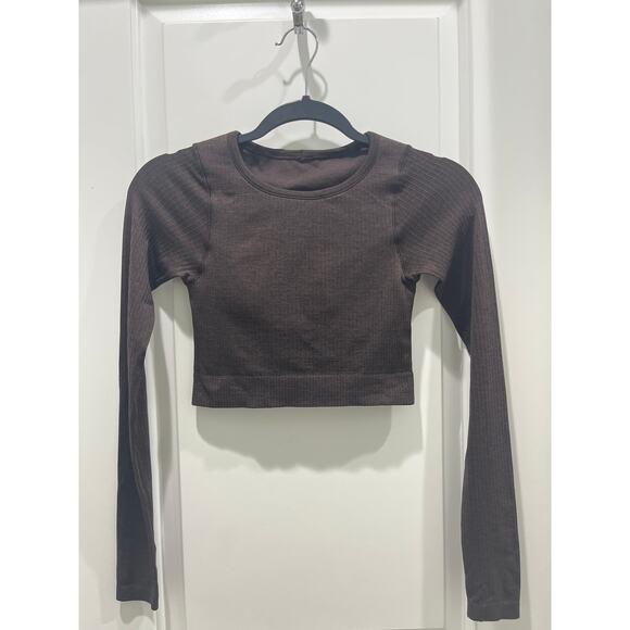 Lululemon Ribbed Ebb to Street Cropped Long Sleeve Brown Chocolate Sz 2 - Picture 2 of 9